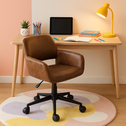 Chaise De Bureau Vintage En Tissu Suède Réglable Et 5 Roulettes