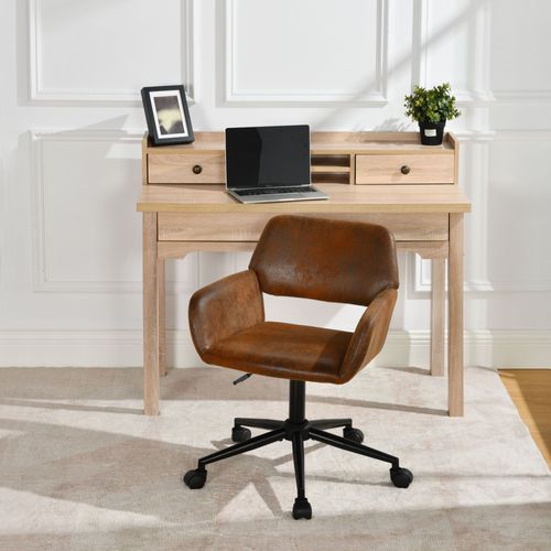 Chaise De Bureau Vintage En Tissu Suède Réglable Et 5 Roulettes