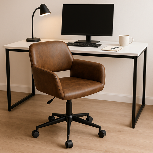 Chaise De Bureau Vintage En Tissu Suède Réglable Et 5 Roulettes