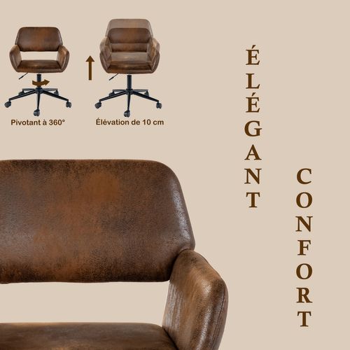 Chaise De Bureau Vintage En Tissu Suède Réglable Et 5 Roulettes