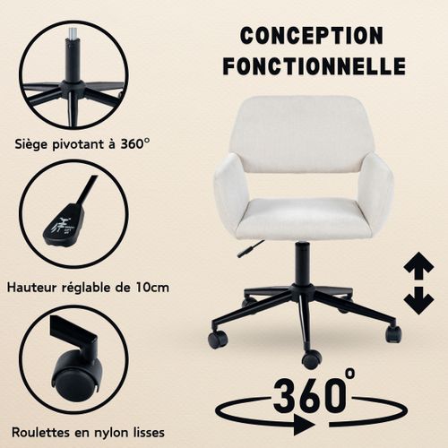Chaise d'étude confortable pour enfants avec accoudoirs, réglable en hauteur, rotation à 360°