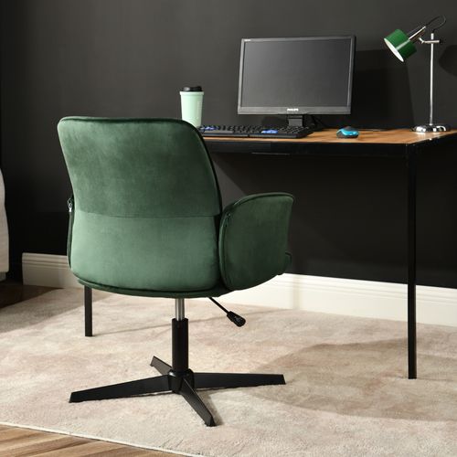 Chaise Visiteur En Velours Vert, Design Moderne Et Confortable, Pivotante Avec Base Stable.