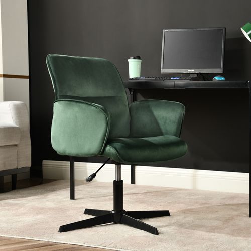 Chaise Visiteur En Velours Vert, Design Moderne Et Confortable, Pivotante Avec Base Stable.
