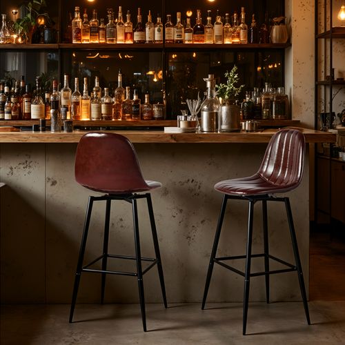 Lot De 2 Tabourets De Bar – Design Vintage Scandinave En Similicuir Pu Brun foncé, Pieds Métal Noir