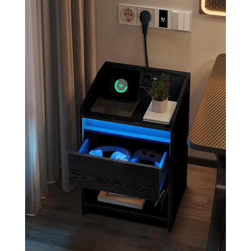 Table De Nuit Avec Lumière LED,1 Tiroir De Rangement Table De Chevet Pour Chambre,salon,noir