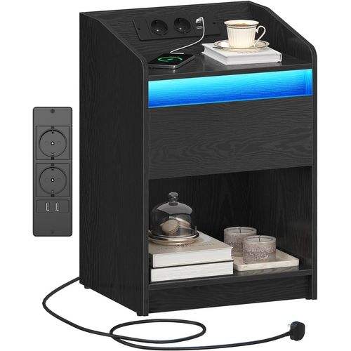 Table De Nuit Avec Lumière LED,1 Tiroir De Rangement Table De Chevet Pour Chambre,salon,noir