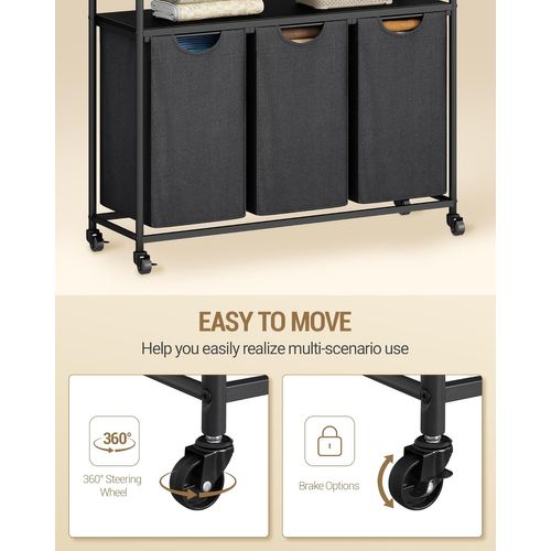 Panier à Linge à 3 Compartiments, Par Sac De 46 L, 3 X 46 L, Pour Salle De Bain, Buanderie, Gris