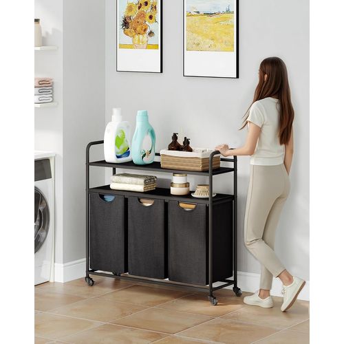 Panier à Linge à 3 Compartiments, Par Sac De 46 L, 3 X 46 L, Pour Salle De Bain, Buanderie, Gris