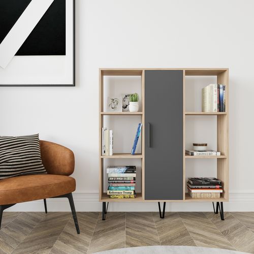 Peoria Bibliothèque à 6 Etagères Ouvertes Armoire Rangement Classique (chêne Et Anthracite)
