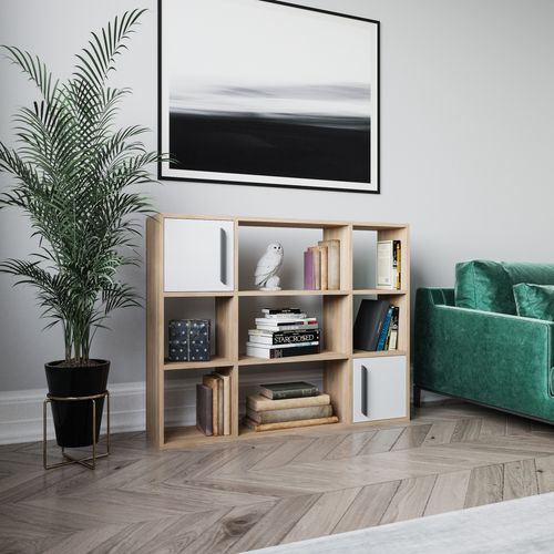 Randall Bibliothèque Rangement Avec 2 Armoires Et 7 Niches - Dos Nu (chêne Et Blanc)