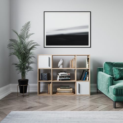 Randall Bibliothèque Rangement Avec 2 Armoires Et 7 Niches - Dos Nu (chêne Et Blanc)