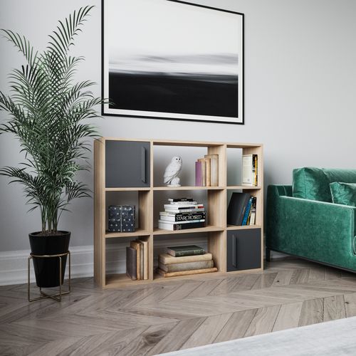 Randall Bibliothèque Rangement Avec 2 Armoires Et 7 Niches - Dos Nu (chêne Et Anthracite)