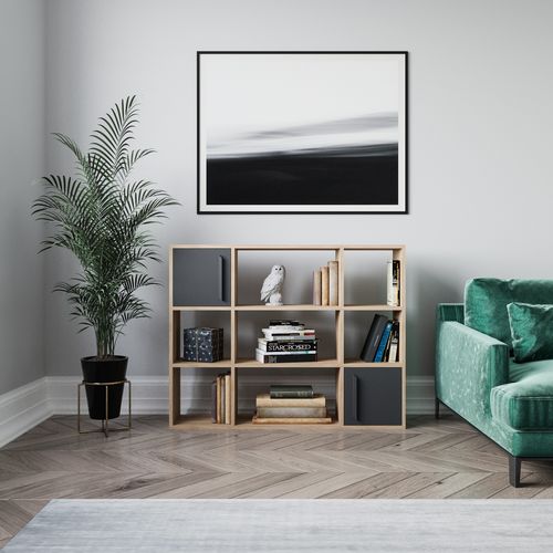 Randall Bibliothèque Rangement Avec 2 Armoires Et 7 Niches - Dos Nu (chêne Et Anthracite)