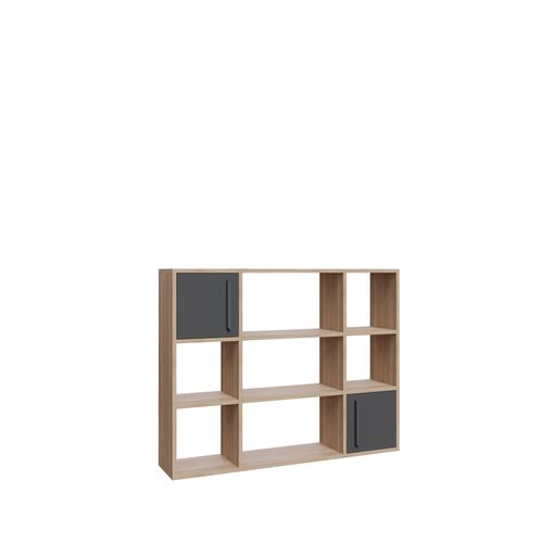 Randall Bibliothèque Rangement Avec 2 Armoires Et 7 Niches - Dos Nu (chêne Et Anthracite)