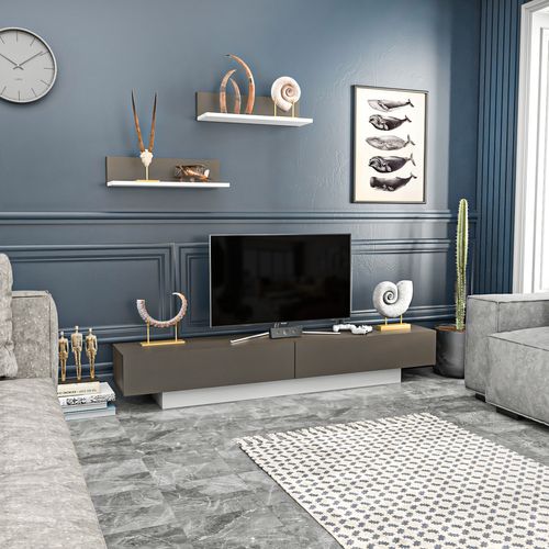 Randall Bibliothèque Rangement Avec 2 Armoires Et 7 Niches - Dos Nu (chêne Et Anthracite)