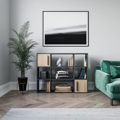 Randall Bibliothèque Rangement Avec 2 Armoires Et 7 Niches - Dos Nu (anthracite Et Chêne)