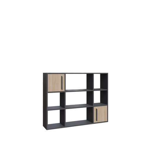 Randall Bibliothèque Rangement Avec 2 Armoires Et 7 Niches - Dos Nu (anthracite Et Chêne)