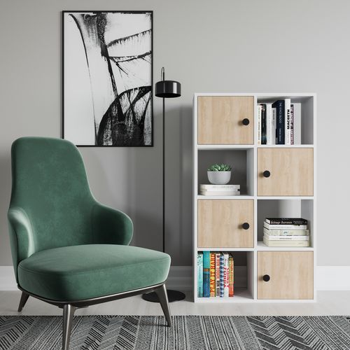 Tasso 123 Cm H Bibliothèque 3 Étagères Ouvertes Avec 3 Armoires Dos Nu Rangement (blanc Et Chêne)