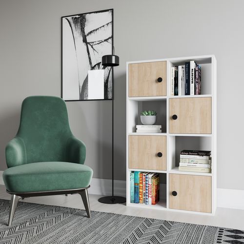 Tasso 123 Cm H Bibliothèque 3 Étagères Ouvertes Avec 3 Armoires Dos Nu Rangement (blanc Et Chêne)