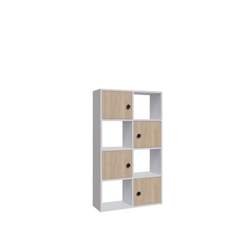 Tasso 123 Cm H Bibliothèque 3 Étagères Ouvertes Avec 3 Armoires Dos Nu Rangement (blanc Et Chêne)