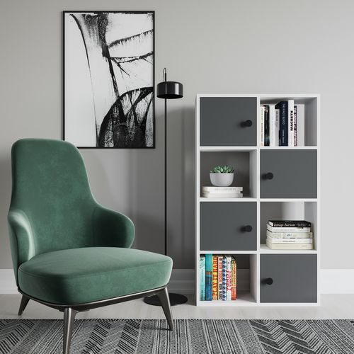 Tasso 123 Cm H Bibliothèque 3 Étagères Ouvertes 3 Armoires Dos Nu Rangement (blanc Et Anthracite)