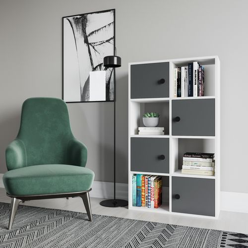 Tasso 123 Cm H Bibliothèque 3 Étagères Ouvertes 3 Armoires Dos Nu Rangement (blanc Et Anthracite)