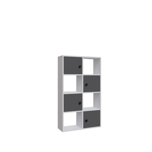 Tasso 123 Cm H Bibliothèque 3 Étagères Ouvertes 3 Armoires Dos Nu Rangement (blanc Et Anthracite)