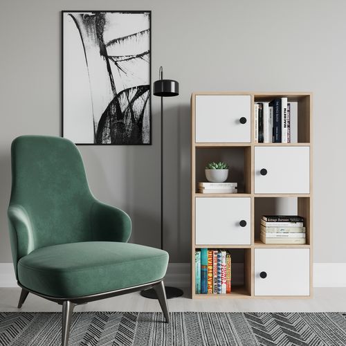 Tasso 123 Cm H Bibliothèque 3 Étagères Ouvertes Avec 3 Armoires Dos Nu Rangement (chêne Et Blanc)