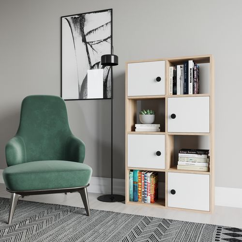 Tasso 123 Cm H Bibliothèque 3 Étagères Ouvertes Avec 3 Armoires Dos Nu Rangement (chêne Et Blanc)