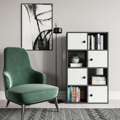 Tasso 123 Cm H Bibliothèque 3 Étagères Ouvertes  3 Armoires Dos Nu Rangement (anthracite Et Blanc)