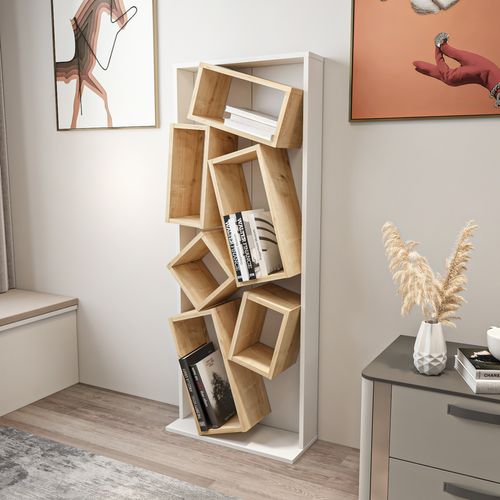 Tasso 123 Cm H Bibliothèque 3 Étagères Ouvertes  3 Armoires Dos Nu Rangement (anthracite Et Blanc)