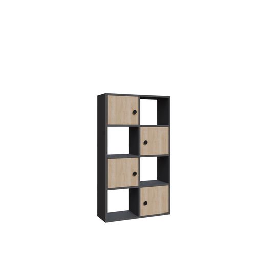 Tasso 123 Cm H Bibliothèque 3 Étagères Ouvertes 3 Armoires Dos Nu Rangement (anthracite Et Chêne)