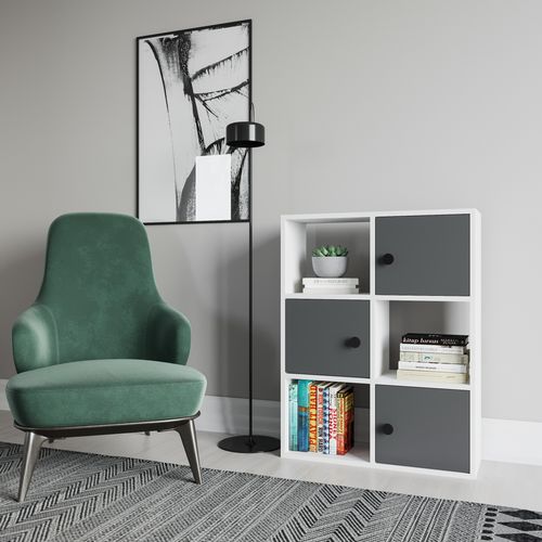 Bibliothèque Tilton 94 Cm Armoires Et Etagères Ouvertes (blanc Et Anthracite )