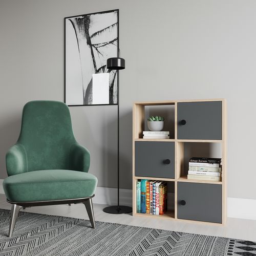 Bibliothèque Tilton 94 Cm Armoires Et Etagères Ouvertes (chêne Et Anthracite )