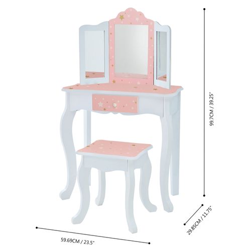 Coiffeuse Enfant En Bois Table Maquillage Miroir Tabouret
