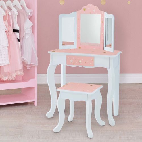 Coiffeuse Enfant En Bois Table Maquillage Miroir Tabouret