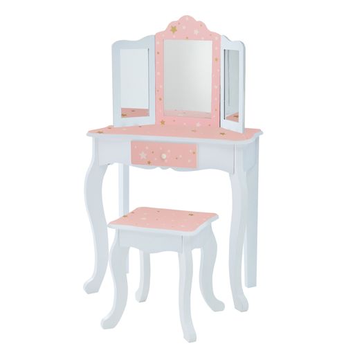 Coiffeuse Enfant En Bois Table Maquillage Miroir Tabouret