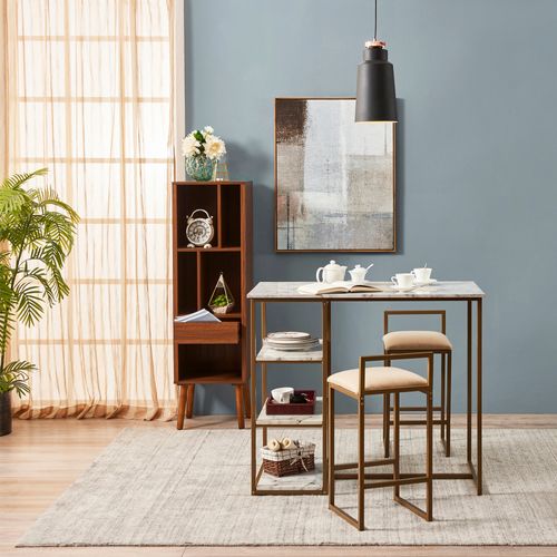 Ensemble Table De Petit-déjeuner Marmo Avec Plateau Faux Marbre