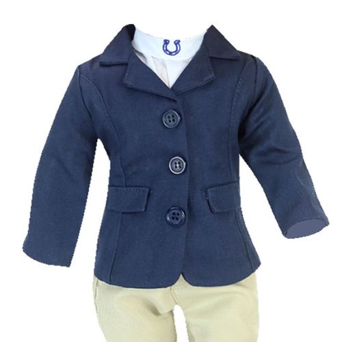 Ensemble D'équitation Pour Poupée Veste Bleu Marine, Bottes Classiques Hautes Et Cashet