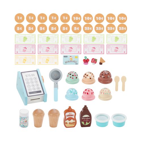 Chariot Bois Marchande Boules Glace, Bleu, 55cm