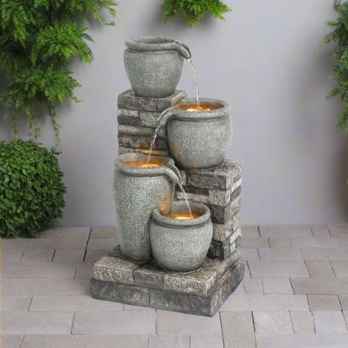 Fontaine Solaire Cascade 4 Niveaux Gris Exterieur