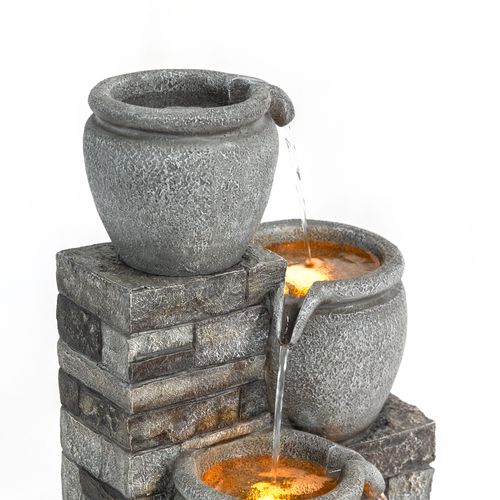 Fontaine Solaire Cascade 4 Niveaux Gris Exterieur