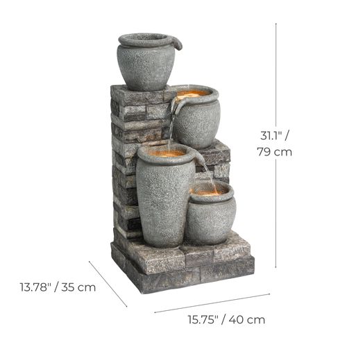 Fontaine Solaire Cascade 4 Niveaux Gris Exterieur