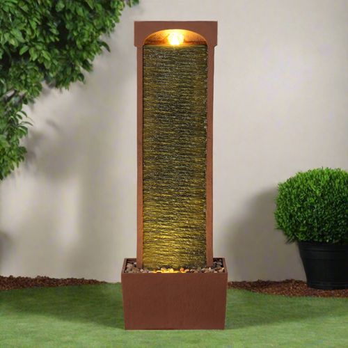 Fontaine Courbe Moderne Ardoise LED Rocher Rouge