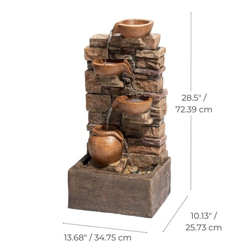 Fontaine Cascade 4 Niveaux Brun LED Jardin Exterieur