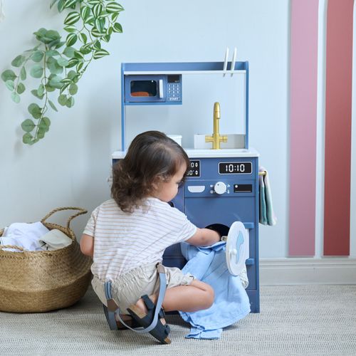 Cuisine Bois Enfant Potager Et Machine à Laver, Bleu, 79.2cm