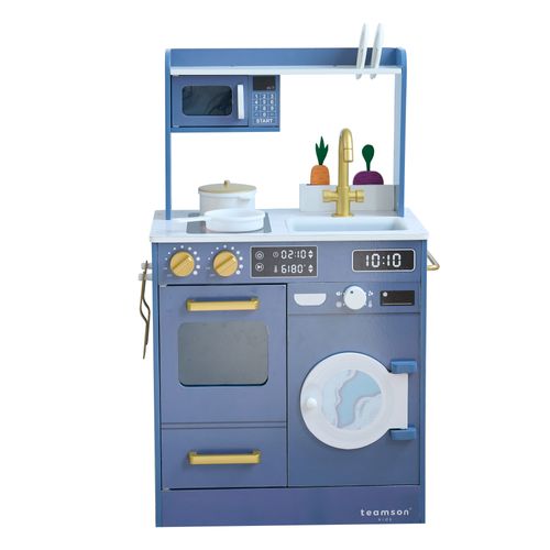 Cuisine Bois Enfant Potager Et Machine à Laver, Bleu, 79.2cm