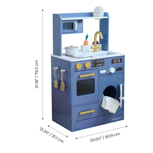Cuisine Bois Enfant Potager Et Machine à Laver, Bleu, 79.2cm
