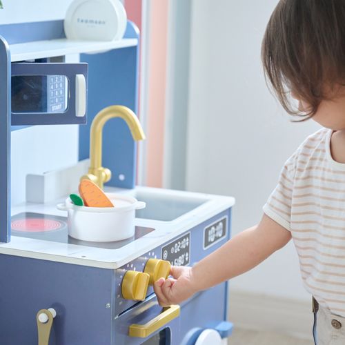 Cuisine Bois Enfant Potager Et Machine à Laver, Bleu, 79.2cm