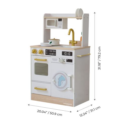 Cuisine Bois Enfant Potager Et Machine à Laver, Blanc, 79.2cm